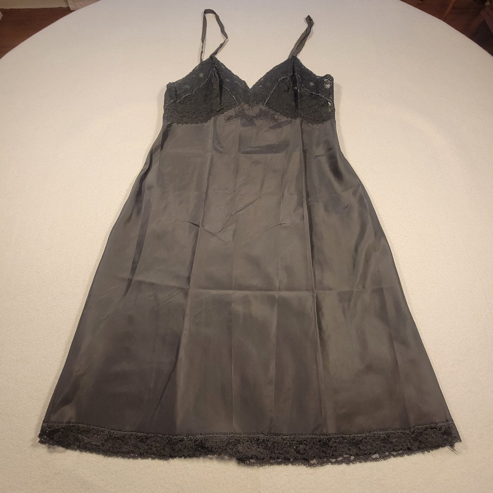 Vintage Fischer Black Nylon Lace‎ Slip Nightgown Size 36 (Small) 1960s Lingerie